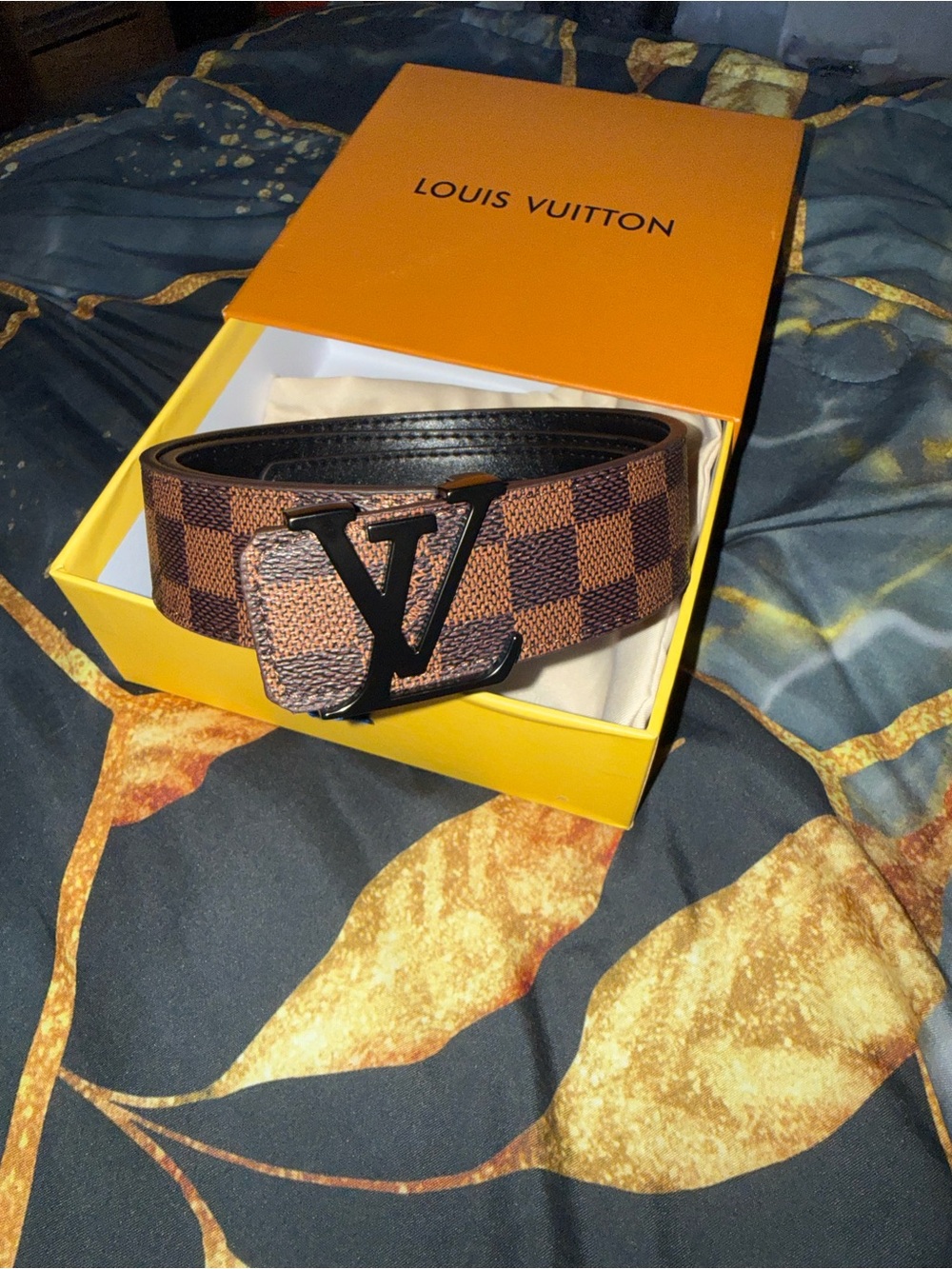 Louis Vuitton Brown Damier Canvas Belt with Black LV Buckle